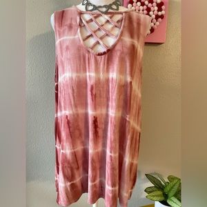 Terra & Sky Women’s Pink Tye Dye Diamond Design On Front Sleeveless Tank SZ 14W